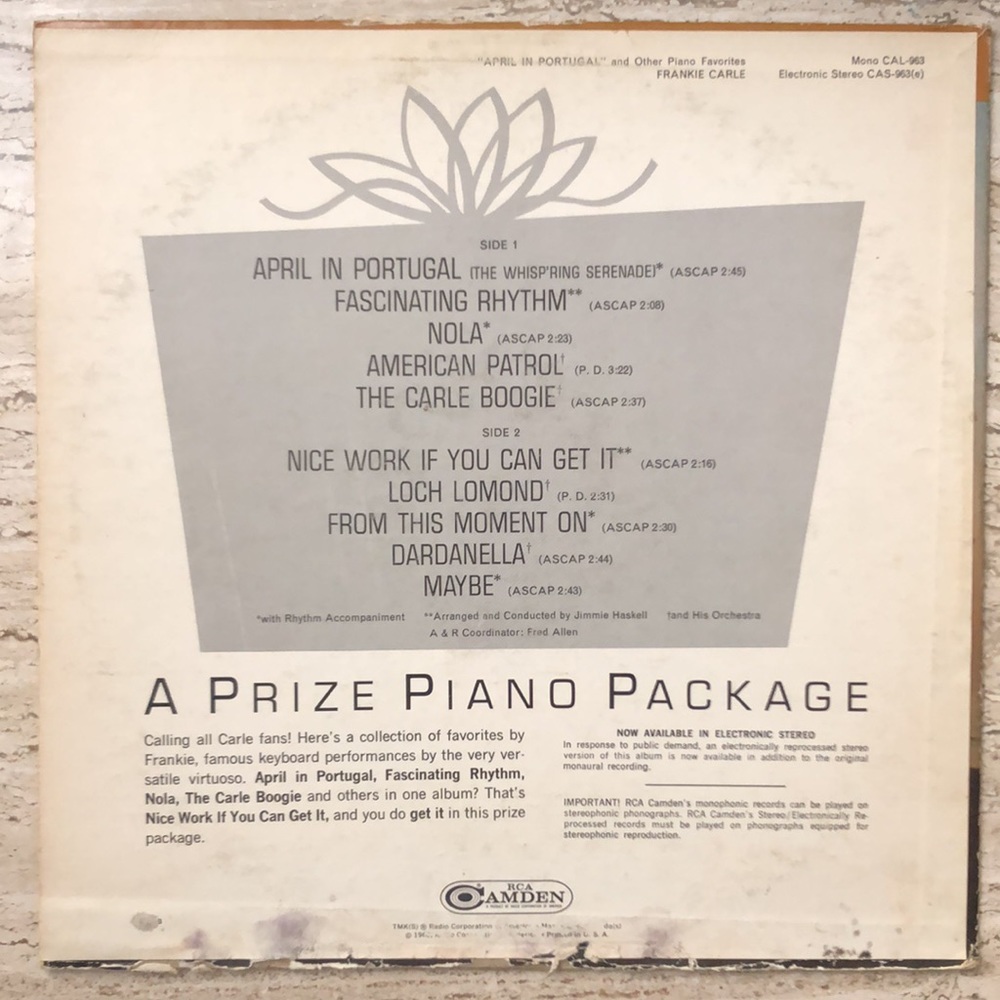 Frankie Carle April In Portugal Vinyl Lp '66 - Picture 8 of 8